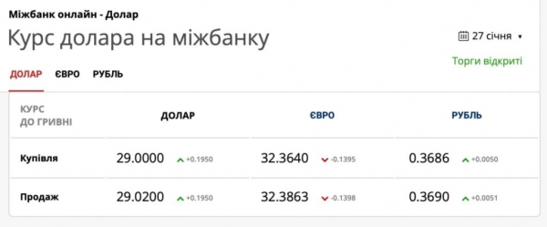 Курс гривны впервые с февраля 2015-го  прошел отметку в 29 грн/1$