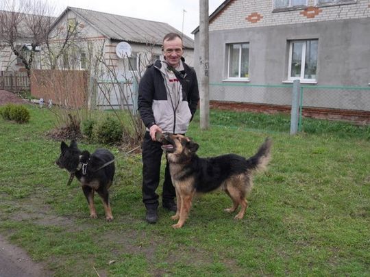«Я йшов повз спалених машин і думав про те, що треба вижити»: житель Сумщини здолав важкий шлях, щоби вивезти зі зруйнованого села своїх собак